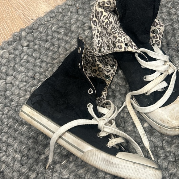 Coach Black “Bonney” Cheetah Logo Printed High Top Sneakers Size 6 - Picture 5 of 8